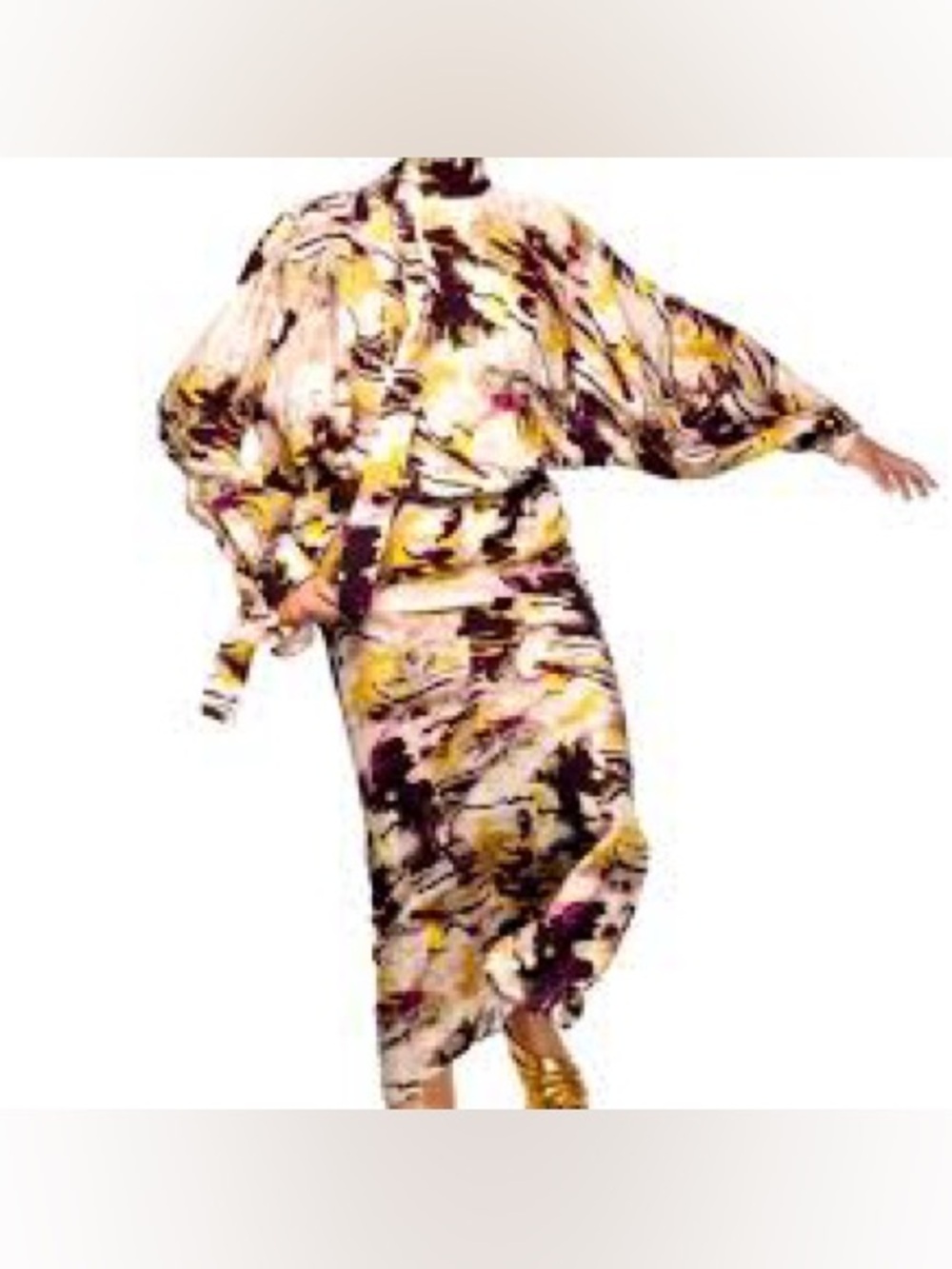 Zara Abstract-Print Midi dress  in Yellow, Pink & Black
